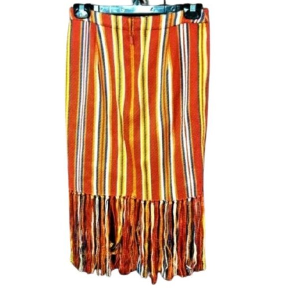 Pink Tartan striped pencil skirt with long fringe, rare - Picture 7 of 10